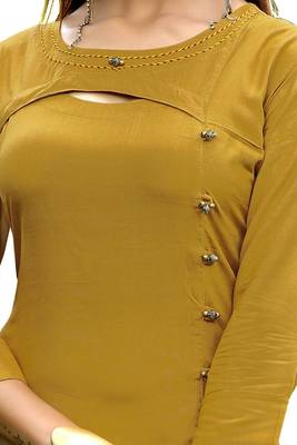Yellow plain rayon kurti 5