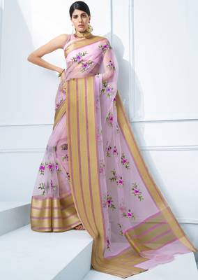 Purple embroidered tissue saree with blouse 1