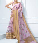 Purple embroidered tissue saree with blouse