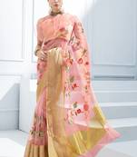 Pink embroidered tissue saree with blouse