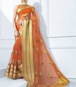Brown embroidered tissue saree with blouse