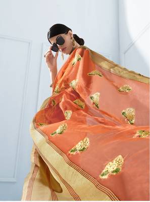 Brown embroidered tissue saree with blouse 2