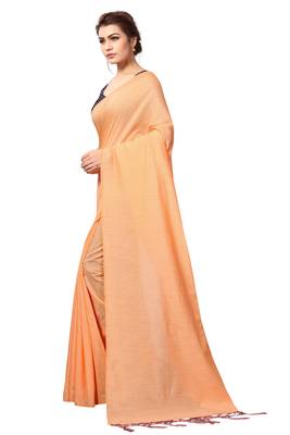 Orange plain linen saree with blouse 2