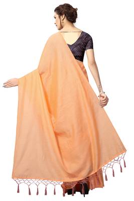 Orange plain linen saree with blouse 3