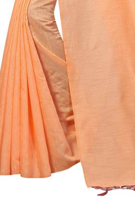Orange plain linen saree with blouse 4