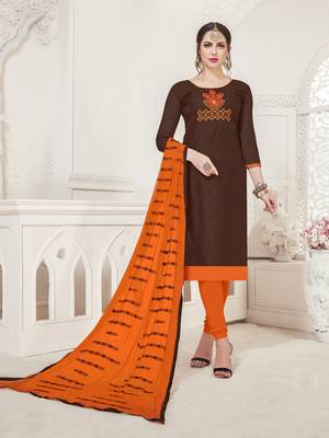 Brown Embroidered Silk Cotton Salwar With Dupatta 1
