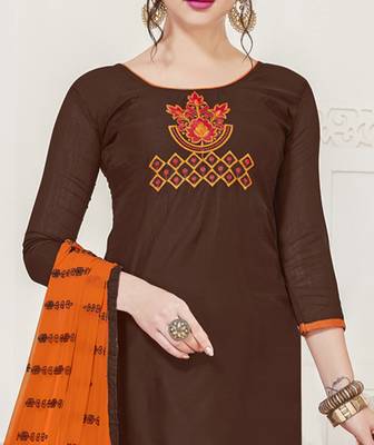 Brown Embroidered Silk Cotton Salwar With Dupatta 2