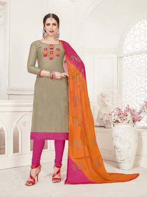 Beige embroidered silk cotton salwar with dupatta 1
