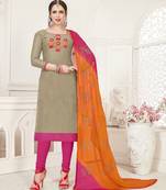 Beige embroidered silk cotton salwar with dupatta