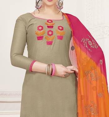 Beige embroidered silk cotton salwar with dupatta 2