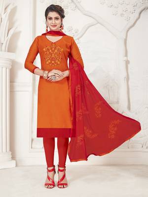 Orange embroidered silk cotton salwar with dupatta 1