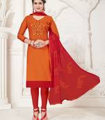 Orange embroidered silk cotton salwar with dupatta
