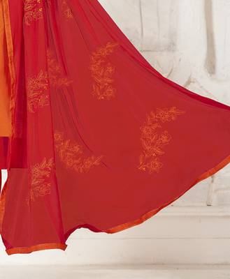 Orange embroidered silk cotton salwar with dupatta 3