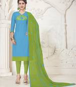 Sky-blue embroidered silk cotton salwar with dupatta
