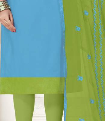 Sky-blue embroidered silk cotton salwar with dupatta 2