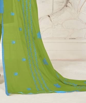 Sky-blue embroidered silk cotton salwar with dupatta 3