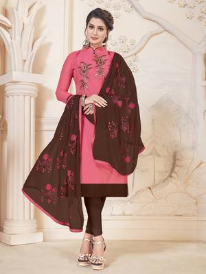 Light-pink embroidered silk cotton salwar with dupatta 1