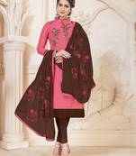 Light-pink embroidered silk cotton salwar with dupatta