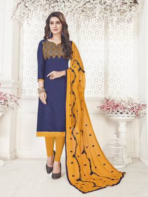 Navy-blue embroidered cotton salwar with dupatta 1