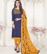 Navy-blue embroidered cotton salwar with dupatta