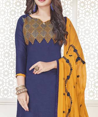 Navy-blue embroidered cotton salwar with dupatta 2