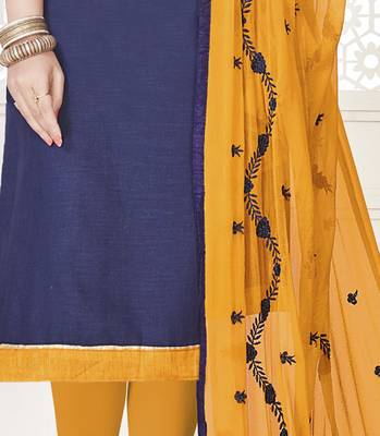 Navy-blue embroidered cotton salwar with dupatta 3