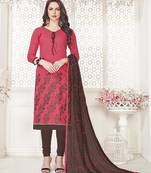 Light-Red Embroidered Cotton Salwar With Dupatta