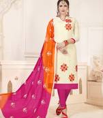 Off-white embroidered cotton salwar with dupatta