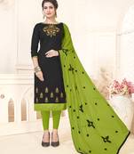 Black Embroidered Cotton Salwar Suit Material With Dupatta Unstitched
