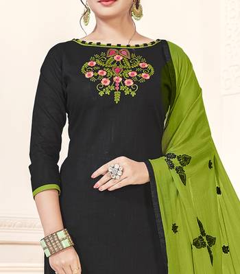 Black Embroidered Cotton Salwar Suit Material With Dupatta Unstitched 2