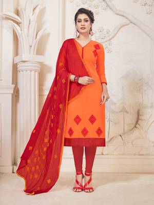 Orange embroidered cotton salwar with dupatta 1