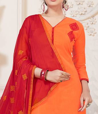 Orange embroidered cotton salwar with dupatta 2