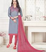 Grey embroidered cotton salwar with dupatta
