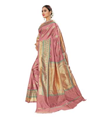 Pink woven banarasi and jacquard saree with blouse 2