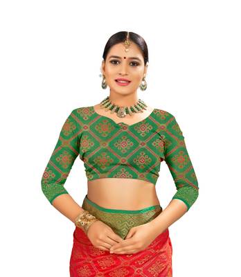 Orange woven banarasi and jacquard saree with blouse 3