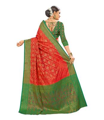 Orange woven banarasi and jacquard saree with blouse 4