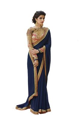 Blue embroidered georgette saree with blouse 1