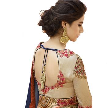 Blue embroidered georgette saree with blouse 3