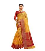 Yellow woven banarasi and jacquard saree with blouse