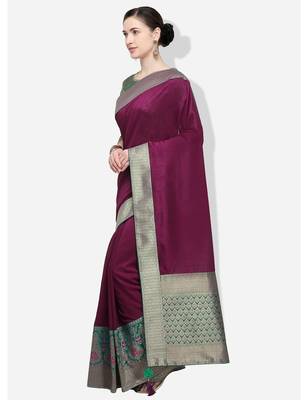 Wine woven silk blend saree with blouse 3