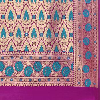 Magenta woven poly silk saree with blouse 5