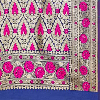 Navy blue woven poly silk saree with blouse 5