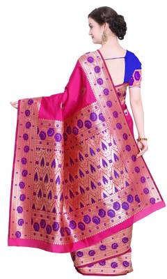 Pink woven poly silk saree with blouse 3