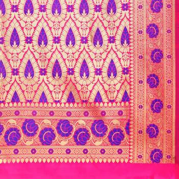 Pink woven poly silk saree with blouse 5