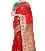 Red woven poly silk saree with blouse
