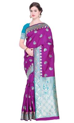 Magenta woven poly silk saree with blouse 1