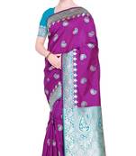 Magenta woven poly silk saree with blouse