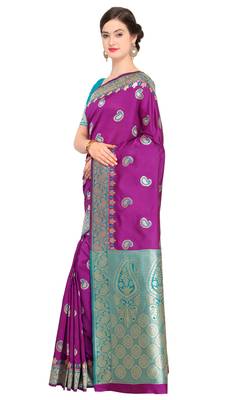 Magenta woven poly silk saree with blouse 2