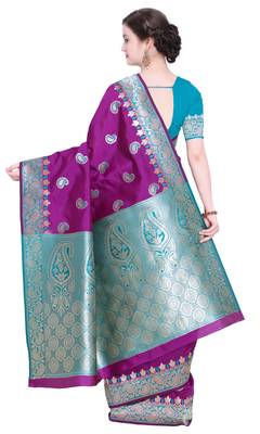 Magenta woven poly silk saree with blouse 3