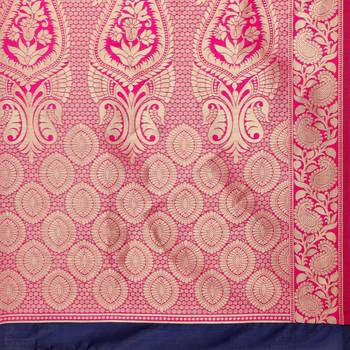 Navy blue woven poly silk saree with blouse 5